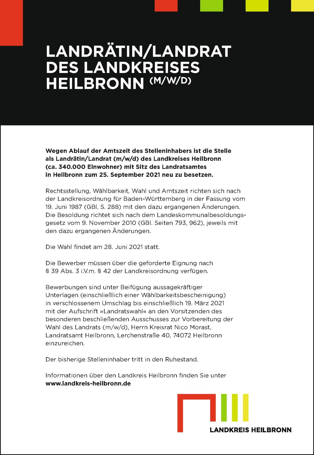 Stellenausschreibung Landrätin/Landrat des Landkreises Heilbronn (m/w/d)