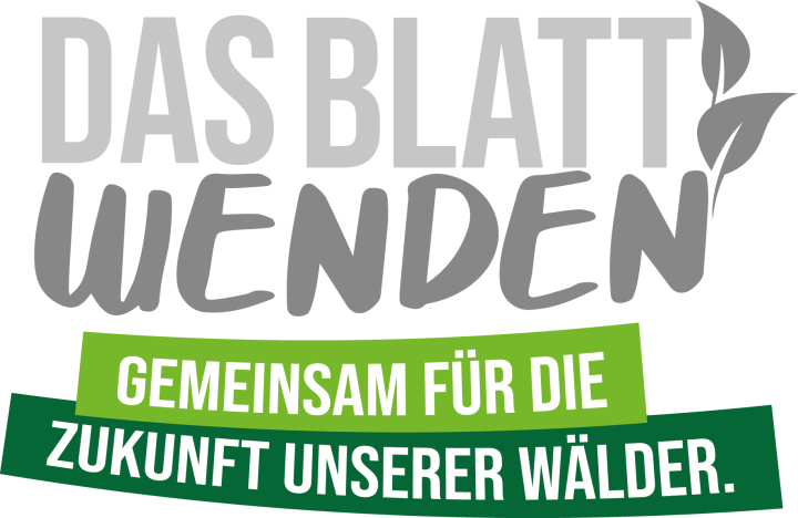 Logo mit dem Schriftzug: ?Das Blatt wenden - Gemeinsam für die Zukunft unserer Wälder?.